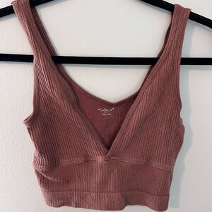 Urban Outfitters Ribbed V-Neck Crop Top in Rust